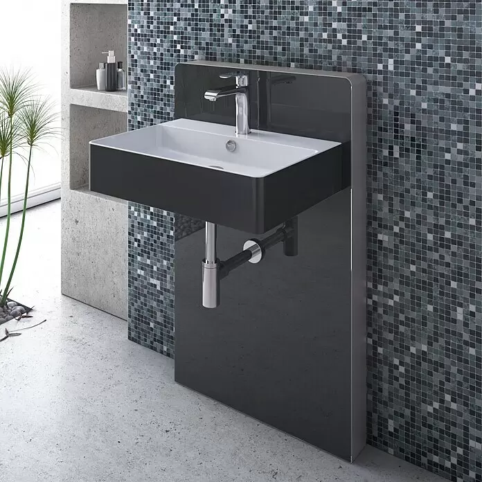 Camargue Sanitärmodul für Waschtisch - L x B x H: 10,5 x 66,8 x 110 cm, Glasverkleidung, Schwarz - Stimmungsaufnahme