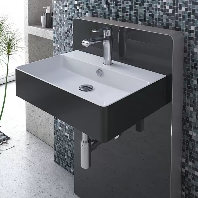 Camargue Sanitärmodul für Waschtisch - L x B x H: 10,5 x 66,8 x 110 cm, Glasverkleidung, Schwarz - Stimmungsaufnahme