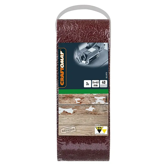 Craftomat Schleifband BFWP - L x B: 457 x 75 mm, Körnung: 40, 3 Stk. - Schleifbänder-Set von Craftomat, 3 Stück, Körnung 40, Maße 75x457 mm, ideal zum Schleifen von Holz und Metall.