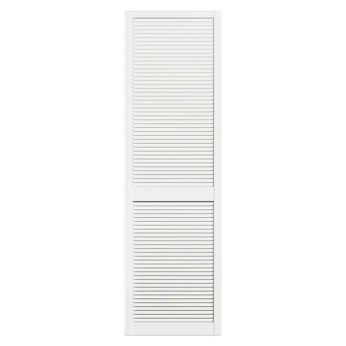 Lamellentür - B x H: 594 x 1.980 mm, Art Lamellen: Geschlossen, Weiß - Diese Aufnahme zeigt einen weißen Klappladen mit horizontalen Lamellen, der sich ideal als stilvolles und funktionales Gestaltungselement eignet.
