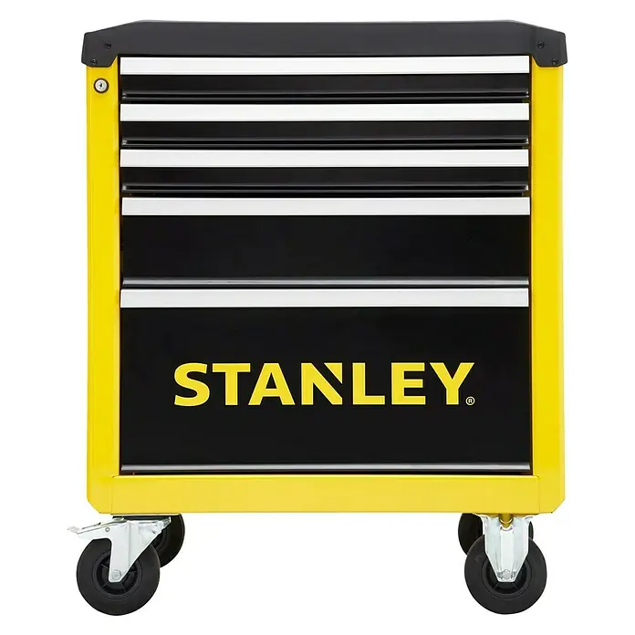 Stanley Carro portaherramientas STST74305-1 - L x An x Al: 67,6 x 42,6 x 85,9 cm, Número de cajones: 5 ud., Capacidad de carga: 300 kg - Carro de herramientas rodante Stanley con estructura amarilla, cajones negros y el logo de Stanley.