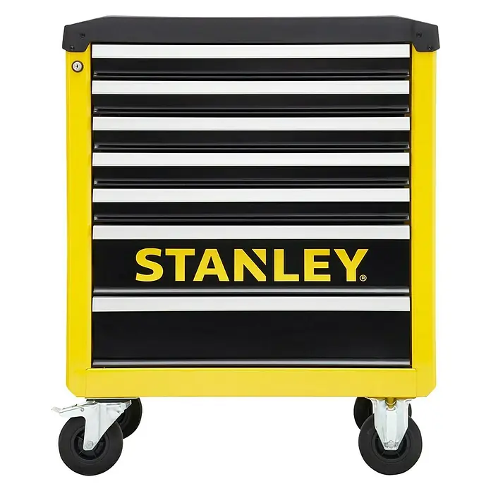 Stanley Carro portaherramientas STST74306-1 - L x An x Al: 74 x 45,9 x 89,8 cm, Número de cajones: 7 ud., Capacidad de carga: 300 kg - Carro de herramientas amarillo Stanley con múltiples cajones y ruedas, perfecto para facilitar el transporte y el almacenamiento de herramientas.