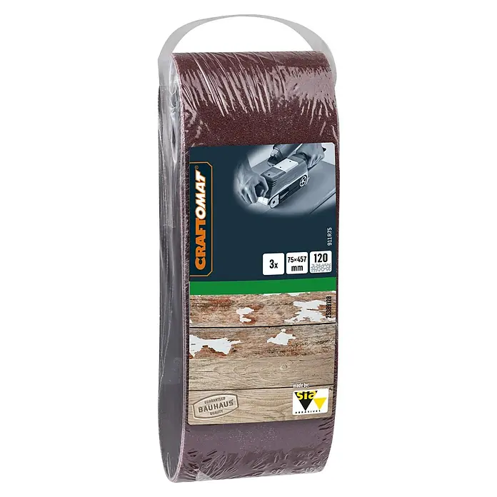 Craftomat Schleifband BFWP - L x B: 457 x 75 mm, Körnung: 120, 3 Stk. - Schleifbänder von Craftomat, 3 Stück in der Größe 75x457 mm und Körnung 120, verpackt mit Bauhaus Qualitätsgarantie.