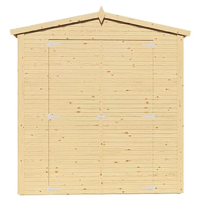 Bertilo Gerätehaus Apex 3 - Außenmaß inkl. Dachüberstand (B x T): 226 x 210 cm, Holz, Natur - Helles Holzgartenhaus mit Doppeltüren und Giebeldach.