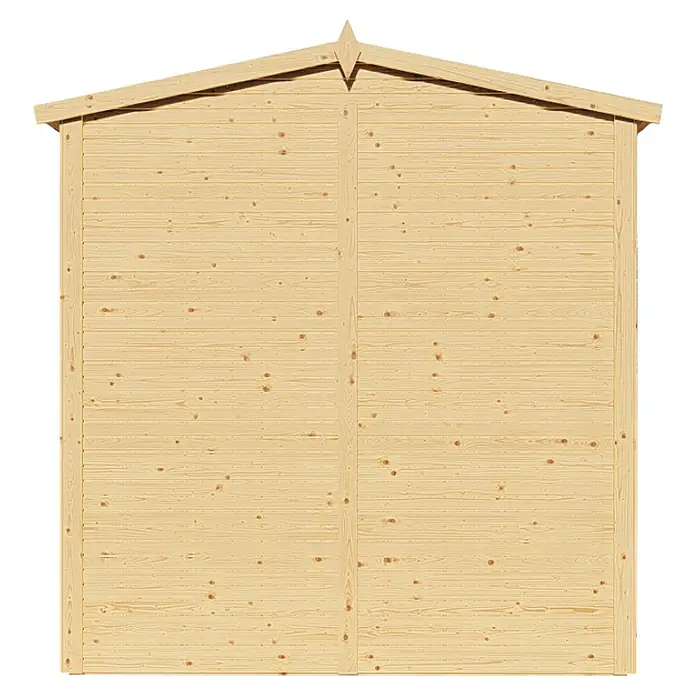 Bertilo Gerätehaus Apex 3 - Außenmaß inkl. Dachüberstand (B x T): 226 x 210 cm, Holz, Natur - Nahaufnahme einer Holzwand mit horizontalen Brettern, ideal für rustikale oder natürliche Designs.