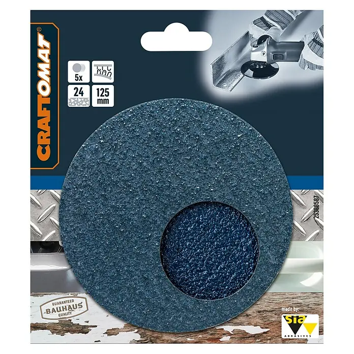 Craftomat Schleifblatt-Set - Durchmesser: 125 mm, Körnung: 24, 5 Stk. - CRAFTOMAT Schleifscheiben-Set: 5 Stück, Körnung 24, Durchmesser 125 mm. Ideal für Schleifarbeiten mit hoher Qualität und langer Lebensdauer.