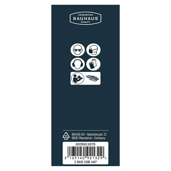 Craftomat Schleifband BFWP - L x B: 457 x 75 mm, Körnung: 60, 3 Stk. - Produktverpackung mit Sicherheitshinweisen, Barcode und Herstellerinformationen von Bauhaus.