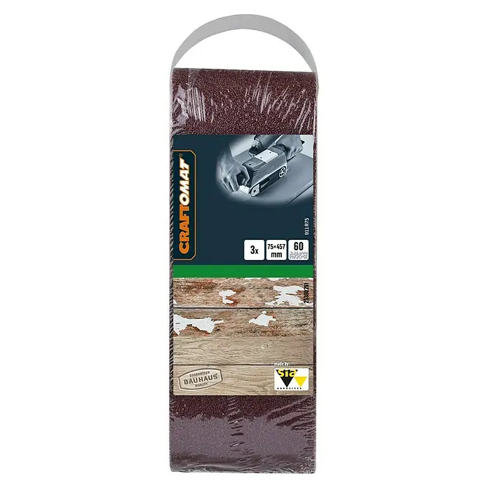 Craftomat Lija de banda - L x An: 457 x 75 mm, Grano: 60, 3 ud. - Juego de bandas de lijado Craftomat, ideal para lijar madera. El juego contiene tres bandas de lijado con un grano de 60.