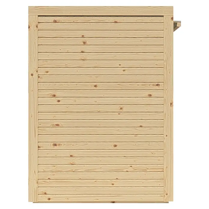 Bertilo Geräteschrank - Natur - Nahaufnahme einer hellen Holzwand mit horizontalen Brettern und Rahmen.