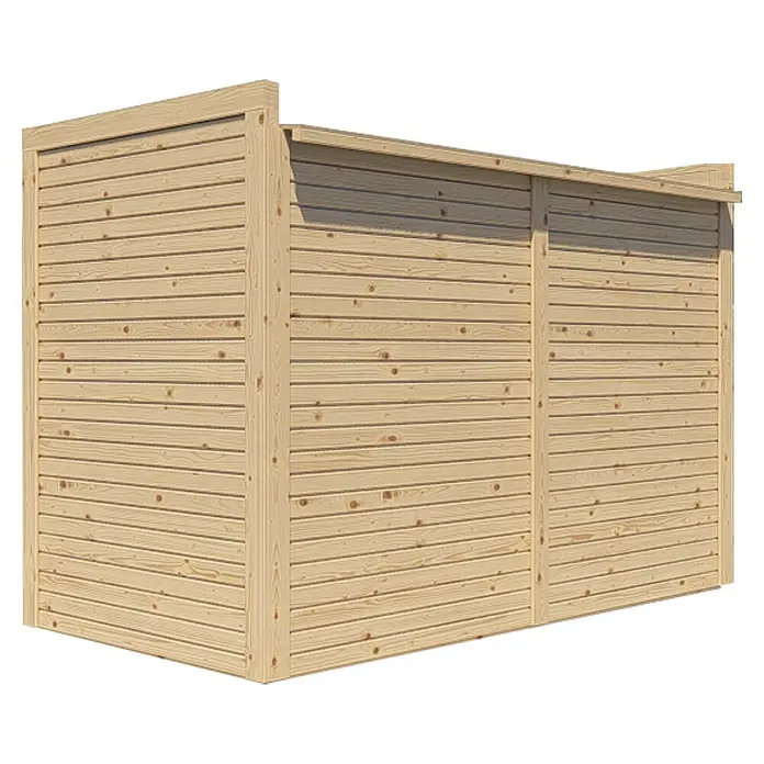 Bertilo Geräteschrank - Natur - Nahaufnahme einer Gartenholz-Sichtschutzwand aus hellbraunem Holz.