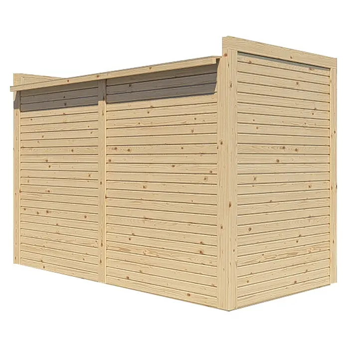 Bertilo Geräteschrank - Natur - Außenansicht eines Holzschuppens mit horizontaler Holzverschalung und klaren Linien, ideal für die Gartenaufbewahrung.
