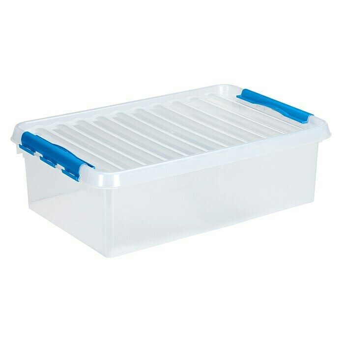 Sunware Aufbewahrungsbox (L x B x H: 60 x 40 x 18 cm, Kunststoff, Transparent, Farbe Griff: Blau)