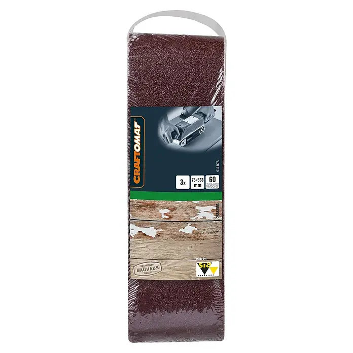 Craftomat Schleifband BFWP - L x B: 533 x 75 mm, Körnung: 60, 3 Stk. - Eine Packung Craftomat Schleifbänder, 75x533 mm, Körnung 60, ideal zum Schleifen von Holz und anderen Materialien.