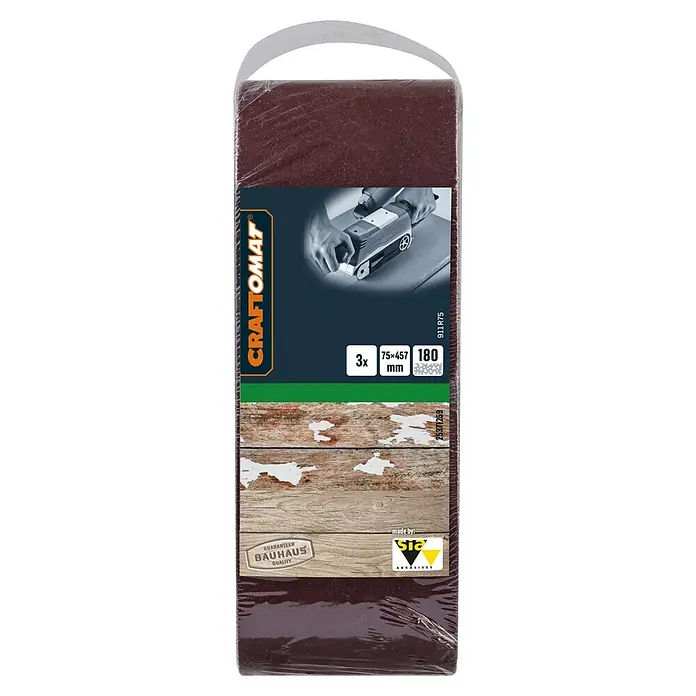 Craftomat Lija de banda - L x An: 457 x 75 mm, Grano: 180, 3 ud. - Bandas de lija Craftomat, 3 piezas de 75x457 mm con grano 180, embaladas con garantía de calidad Bauhaus.