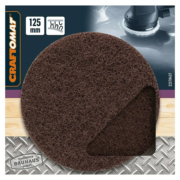 Craftomat Schleifvlies - Durchmesser: 128 mm, Körnung: 280 - Abbildung eines Craftomat Schleifvlieses mit 125 mm Durchmesser, geeignet für Schleifarbeiten.
