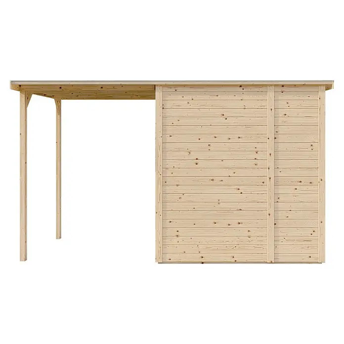 Bertilo Gerätehaus Amrum 2 Plus - Außenmaß inkl. Dachüberstand (B x T): 334 x 199 cm, Holz, Natur - Holzanbau mit Schiebetür für zusätzlichen Stauraum. Ideal für Gartenutensilien und mehr. Praktisch und stilvoll.
