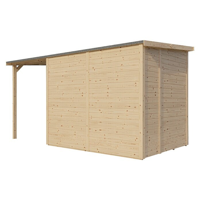 Bertilo Gerätehaus Amrum 3 Plus (Außenmaß inkl. Dachüberstand (B x T): 415  x 199 cm, Holz, Natur) | BAUHAUS | Gartenhäuser