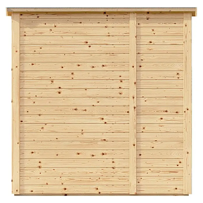 Bertilo Gerätehaus Amrum 1 - Außenmaß inkl. Dachüberstand (B x T): 191 x 139 cm, Holz, Natur - Detailansicht einer Holzwand mit Nut-und-Feder-Verbindung und Rahmen, ideal für Gartenhäuser oder Holzkonstruktionen mit natürlicher Holzmaserung.