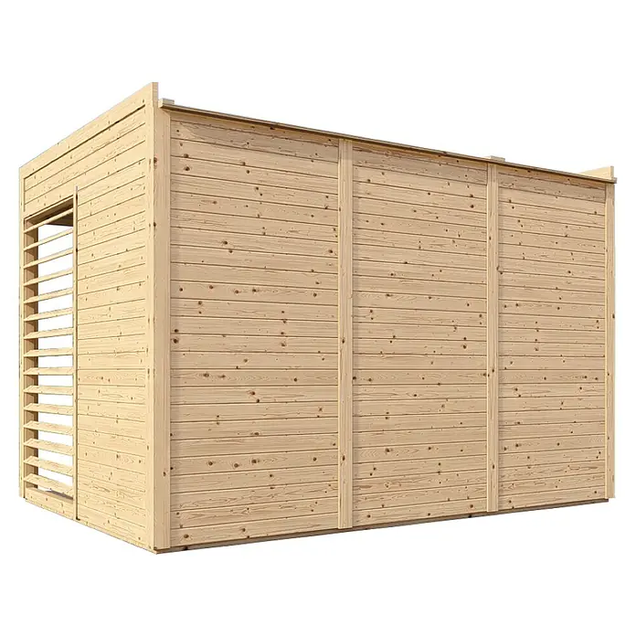 Bertilo Gartenlaube 2 - Außenmaß inkl. Dachüberstand (B x T): 337 x 240 cm, Holz, Natur - Holzschuppen mit Lamellenfenster. Ideal für Gartenwerkzeug oder Fahrräder, bietet dieser Holzschuppen praktischen Stauraum im Außenbereich.
