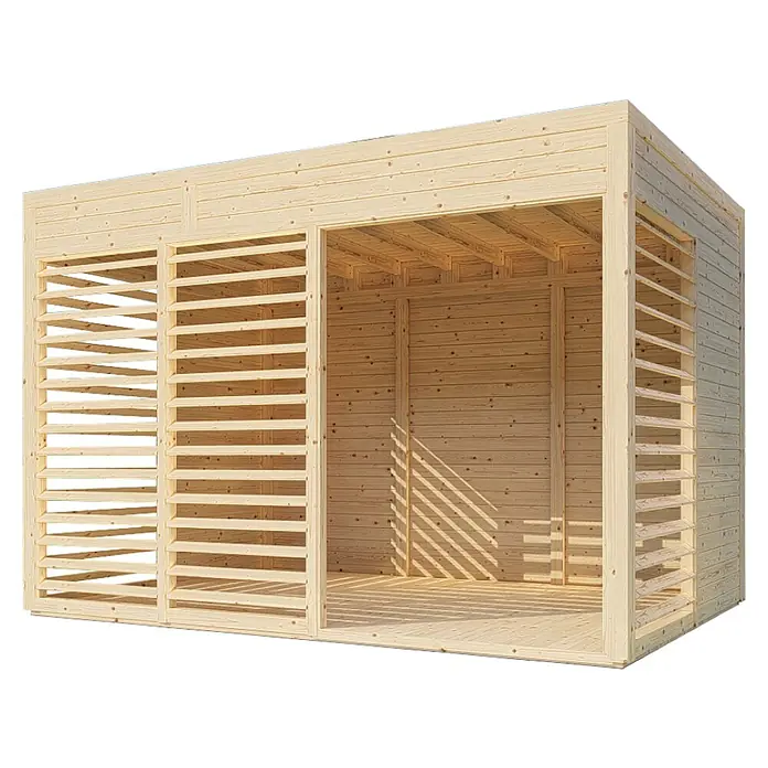 Bertilo Gartenlaube 2 - Außenmaß inkl. Dachüberstand (B x T): 337 x 240 cm, Holz, Natur - Holzgartenhaus mit Lamellenwänden für Schutz und Privatsphäre im Garten. Ideal zum Entspannen und Genießen.