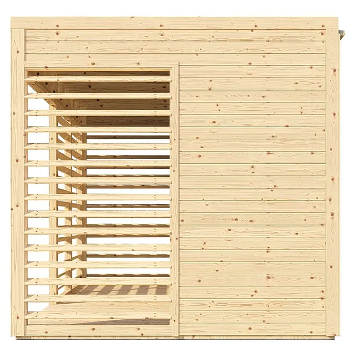 Bertilo Gartenlaube 2 - Außenmaß inkl. Dachüberstand (B x T): 337 x 240 cm, Holz, Natur - Ein modernes Holzgartenhaus mit offenen Lamellenfenstern. Bietet stilvollen Schutz und eine luftige Atmosphäre für den Außenbereich.