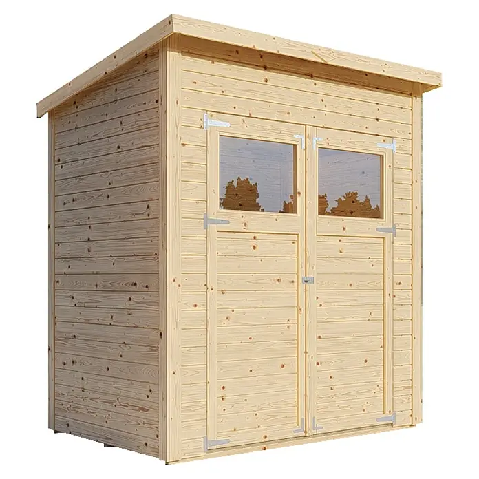 Bertilo Gerätehaus Amrum 1 - Außenmaß inkl. Dachüberstand (B x T): 191 x 139 cm, Holz, Natur - Holzschuppen mit Doppeltüren und Fenster, ideal für die Gartenaufbewahrung. Gefertigt aus hellem Holz.