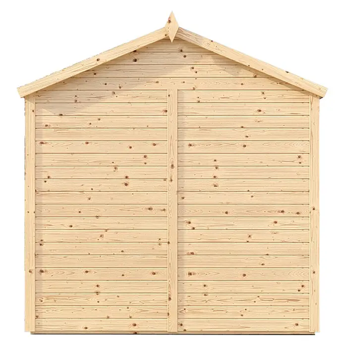 Bertilo Gartenhaus Arley - Außenmaß inkl. Dachüberstand (B x T): 214 x 305 cm, Holz, Natur - Ansicht einer hellholzfarbenen Gartenschuppenwand mit horizontalen Brettern, die ein rustikales und natürliches Aussehen vermitteln.
