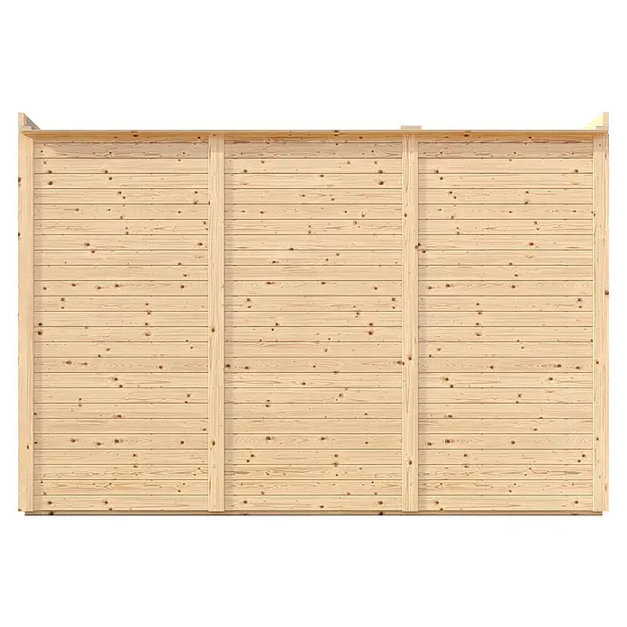 Bertilo Gartenlaube 2 - Außenmaß inkl. Dachüberstand (B x T): 337 x 240 cm, Holz, Natur - Detailansicht einer hellen Holzwand mit horizontalen Brettern und vertikalen Stützen, die eine natürliche und rustikale Ästhetik ausstrahlen.