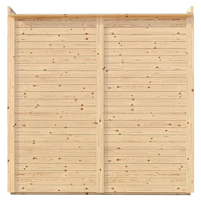 Bertilo Gartenlaube 1 - Außenmaß inkl. Dachüberstand (B x T): 226 x 240 cm, Holz, Natur - Das Foto zeigt eine Holzwand, ideal als Sichtschutz oder zur Abgrenzung im Garten. Die helle Holzfarbe sorgt für ein freundliches Ambiente.