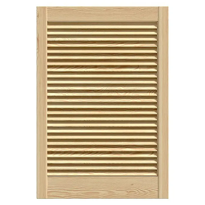 Möbeltür - B x H: 494 x 762 mm, 28 mm, Natur, Unbehandelt - Holzfensterladen mit Lamellenstruktur, ideal für natürliche Belüftung und rustikales Design. Der robuste Fensterladen bietet Privatsphäre und ist aus hellem Holz gefertigt.