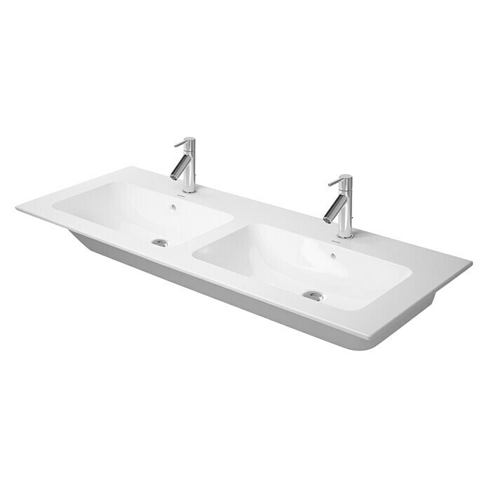 Duravit ME by Starck Doppelwaschtisch130 x 49 cm, Ohne Spezialglasur, Anzahl Hahnlöcher: 2, Mit Überlauf, Weiß Front View