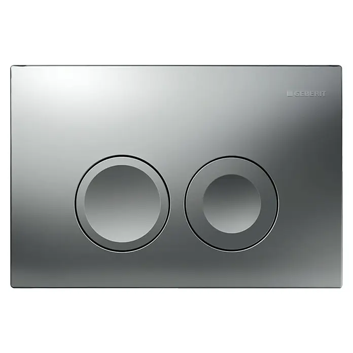 Geberit Betätigungsplatte Delta 115.125.46.5 - Matt verchromt - Geberit Betätigungsplatte in Silber mit zwei runden Tasten für eine 2-Mengen-Spülung. Elegantes Design für moderne Badezimmer.