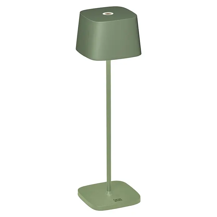 Konstsmide Akku-Tischleuchte Capri - 2,2 W, L x B x H: 10 x 10 x 36 cm, Grün - Grüne Tischleuchte mit quadratischem Lampenschirm und Sockel für eine stimmungsvolle Beleuchtung im Raum.