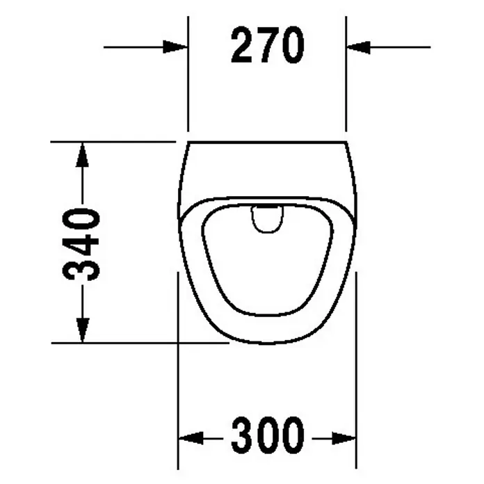 Duravit DuraStyle Urinal - Netzbetrieben, Mit Spülrand, Unbeschichtet, Zulauf: Hinten, Absaugspülung, Ohne Zielobjekt, Ohne Urinaldeckel - Technische Zeichnung einer Toilette mit den Maßen 270 x 340 x 300 mm.