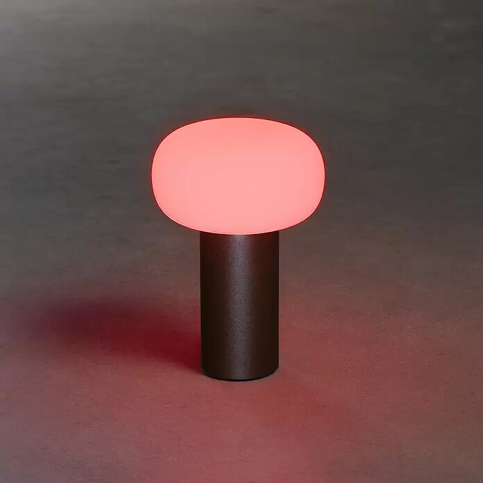 Konstsmide Akku-Tischleuchte Antibes - 2,5 W, L x B x H: 13 x 13 x 19 cm, Schwarz, Mehrfarbig - Moderne Tischlampe mit dunklem, zylindrischem Fuß und leuchtendem rotem Kugellicht.