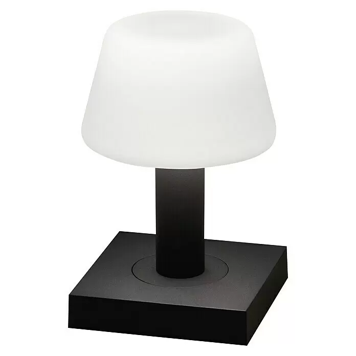 Konstsmide Akku-Tischleuchte Monaco - 2,5 W, L x B x H: 12,5 x 12,5 x 19 cm, Grau, Warmweiß - Diagonale Ansicht