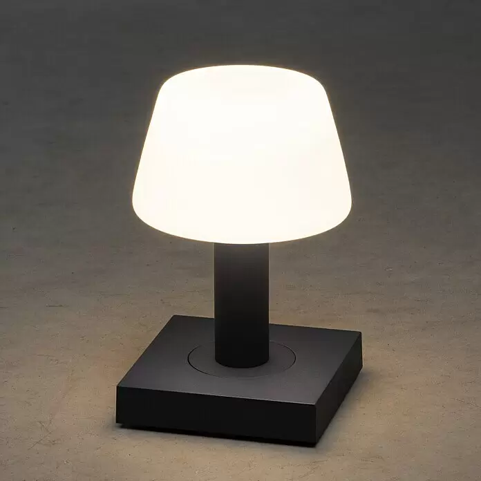 Konstsmide Akku-Tischleuchte Monaco - 2,5 W, L x B x H: 12,5 x 12,5 x 19 cm, Grau, Warmweiß - Bildausschnitt