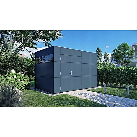 Bertilo Gerätehaus HPL 2 (Außenmaß inkl. Dachüberstand (B x T): 345 x 240 cm, Holz, Silbergrau/Anthrazitgrau)