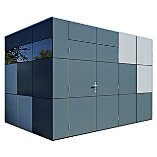 Bertilo Gerätehaus HPL 2 (Außenmaß inkl. Dachüberstand (B x T): 345 x 240 cm, Holz, Silbergrau/Anthrazitgrau)