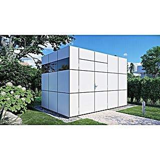 Bertilo Gerätehaus HPL 2 (Außenmaß inkl. Dachüberstand (B x T): 345 x 240 cm, Holz, Anthrazitgrau/Weiß)