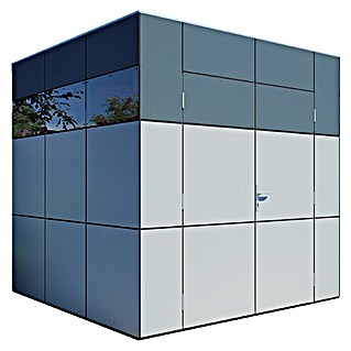 Bertilo Gerätehaus HPL 1 (Außenmaß inkl. Dachüberstand (B x T): 230 x 240 cm, Holz, Silbergrau/Anthrazitgrau)