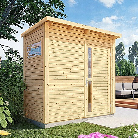 Bertilo Gerätehaus Pentus 1 (Außenmaß inkl. Dachüberstand (B x T): 246 x 143 cm, Holz, Natur)