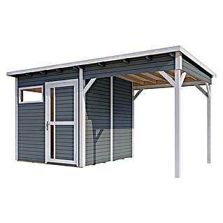 Bertilo Gerätehaus Pentus 2 Lounge (Außenmaß inkl. Dachüberstand (B x T): 470 x 265 cm, Holz, Hellgrau)