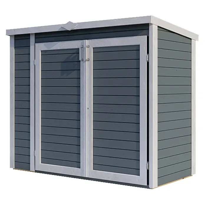 Bertilo Geräteschrank Multibox 3 - 82 x 200 x 163 cm, Hellgrau - Geräumiges Gartenhaus mit Doppeltür und grau gestrichenem Holz, ideal zur Aufbewahrung von Gartengeräten und Werkzeugen.