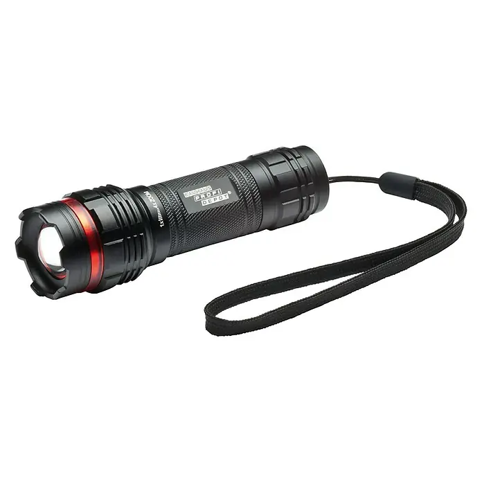 Profi Depot Taschenlampe KE120 - 120 lm, IP44 - Schwarze LED-Taschenlampe mit Handschlaufe, ideal für den Einsatz im Dunkeln und bei der Arbeit.