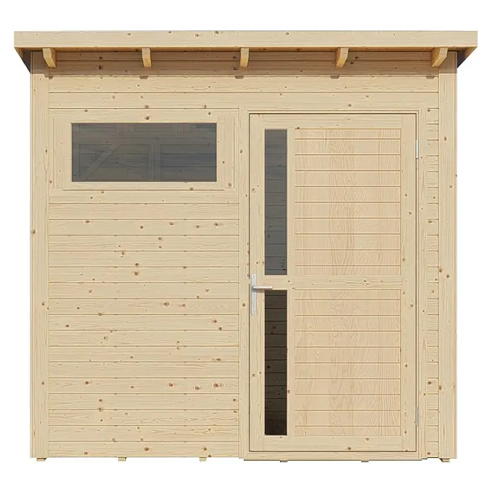Bertilo Gerätehaus Pentus 1 - Außenmaß inkl. Dachüberstand (B x T): 246 x 143 cm, Holz, Natur - Holzgartenhaus mit Fenster und Tür. Dieses kompakte Gartenhaus bietet eine praktische Lösung für die Lagerung von Gartengeräten.