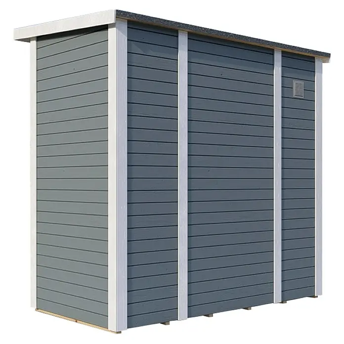 Bertilo Gerätehaus Pentus 1 - Außenmaß inkl. Dachüberstand (B x T): 246 x 143 cm, Holz, Hellgrau - Geräteschuppen in Grau mit weißen Akzenten. Ideal für die Gartenaufbewahrung und Werkzeuge. Robustes und wetterfestes Design.