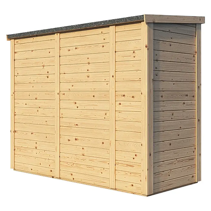 Bertilo Geräteschrank Multibox 3 - Natur - Ein helles Holzgartenhaus mit schlichtem Design und grauem Dach. Ideal für die Aufbewahrung von Gartengeräten und -möbeln.