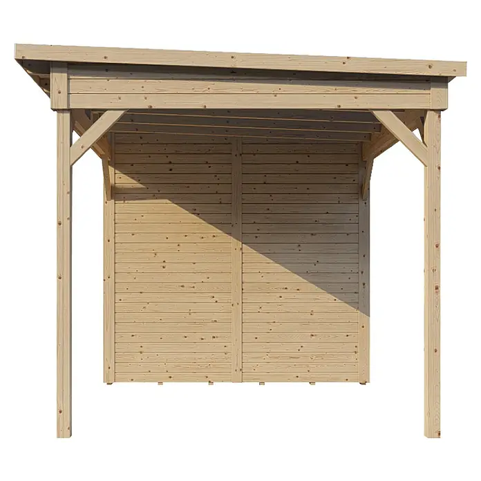 Bertilo Gerätehaus Pentus 2 Lounge - Außenmaß inkl. Dachüberstand (B x T): 470 x 265 cm, Holz, Natur - Stilvoller Holzunterstand mit schützendem Dach, ideal für den Garten. Die Konstruktion bietet praktischen Stauraum im Freien.
