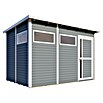 Bertilo Gerätehaus Pentus 3 (Außenmaß inkl. Dachüberstand (B x T): 359 x 265 cm, Holz, Hellgrau) | BAUHAUS